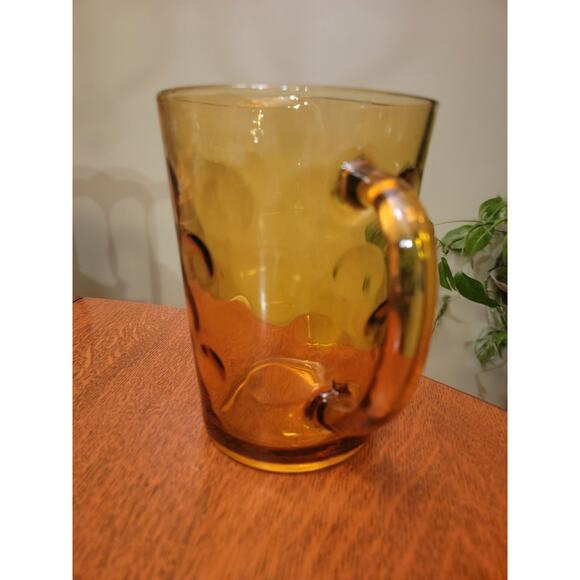Vintage Hazel Atlas Eldorado Coin Dot Amber Glass Pitcher 7¾" Mid Century Modern - Picture 5 of 10